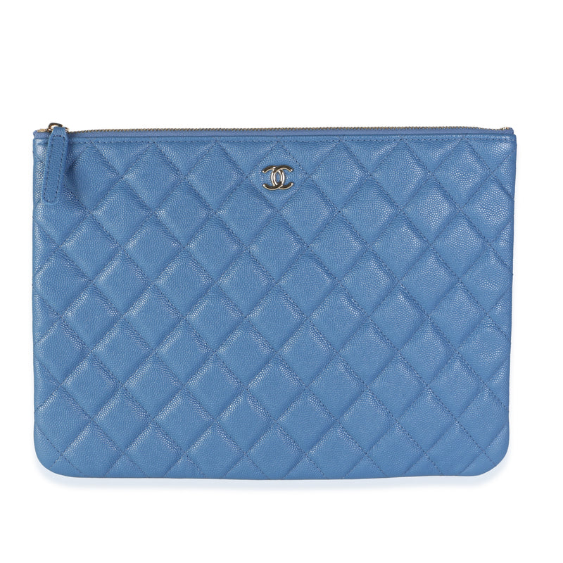 Chanel Blue Quilted Caviar Medium O Case Clutch Handbag id