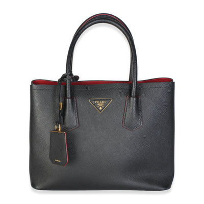 Prada Black Saffiano Medium Double Bag Handbag id