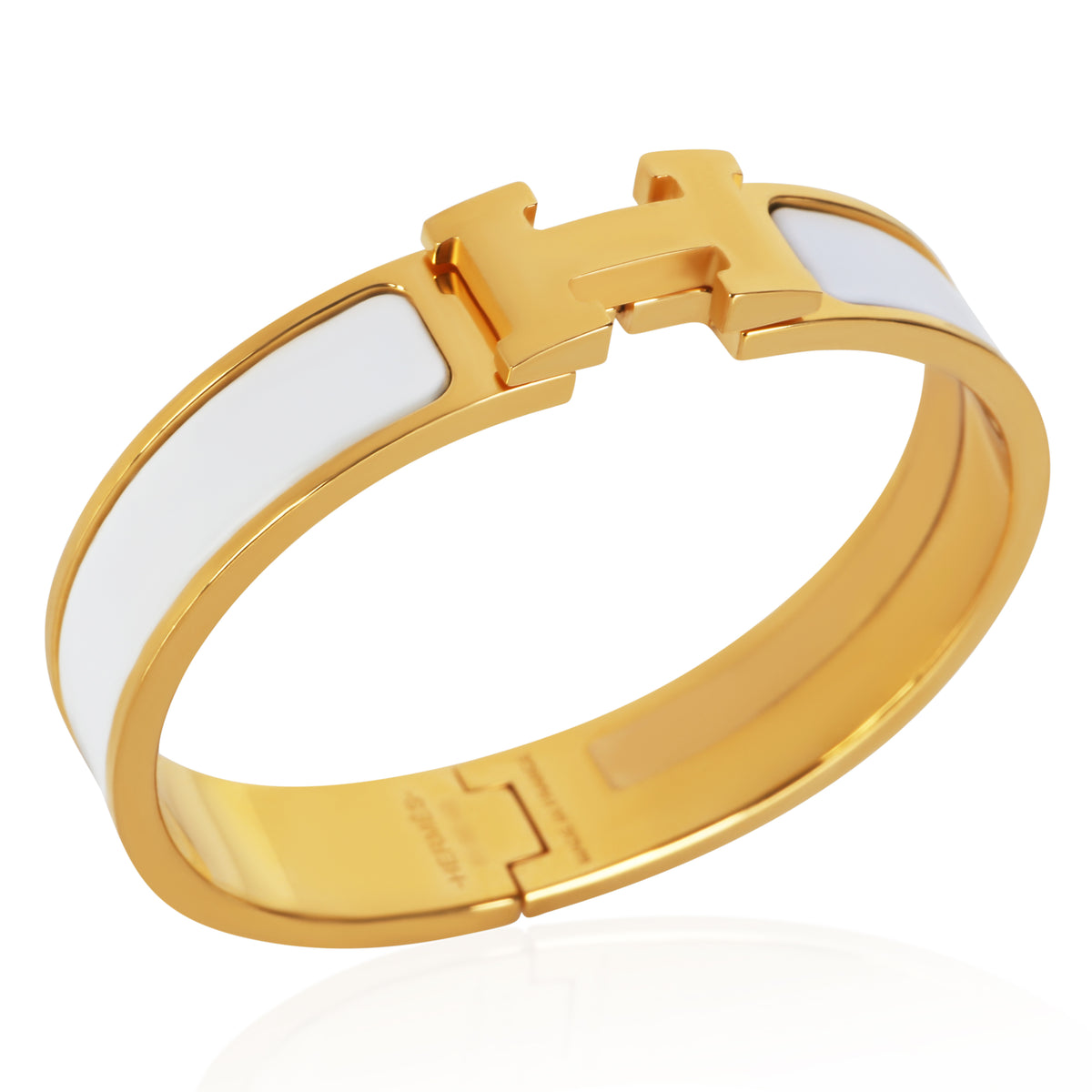 Hermès Gold Plated Clic H In Blanc Bracelet 4