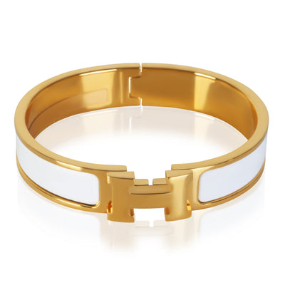 Hermès Gold Plated Clic H In Blanc Bracelet fv