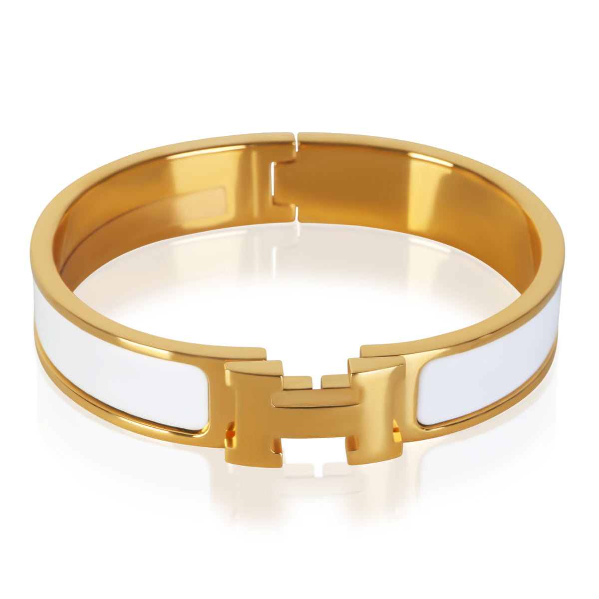 Hermès Gold Plated Clic H In Blanc Bracelet fv