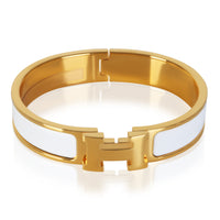 Hermès Gold Plated Clic H In Blanc Bracelet fv