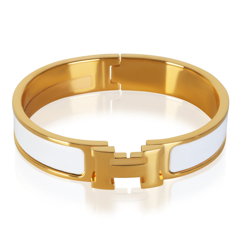 Hermès Gold Plated Clic H In Blanc Bracelet fv