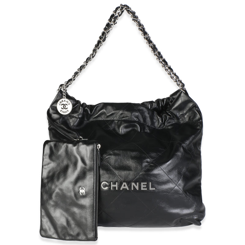 Chanel Black Quilted Shiny Calfskin  22 Hobo Handbag id