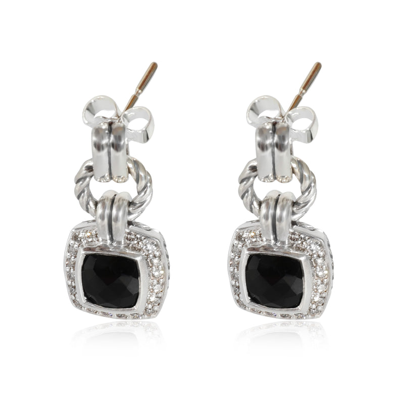 David Yurman Sterling Silver Onyx and Diamond Albion Earrings fv