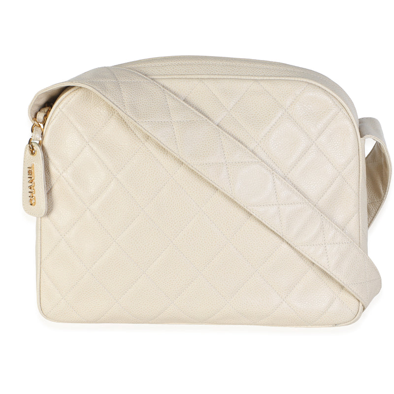 Chanel Vintage White Quilted Caviar Knot Strap Messenger Handbag id