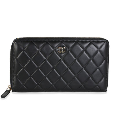 Chanel Black Quilted Lambskin Large Zip Around Organizer Wallet Wallet id