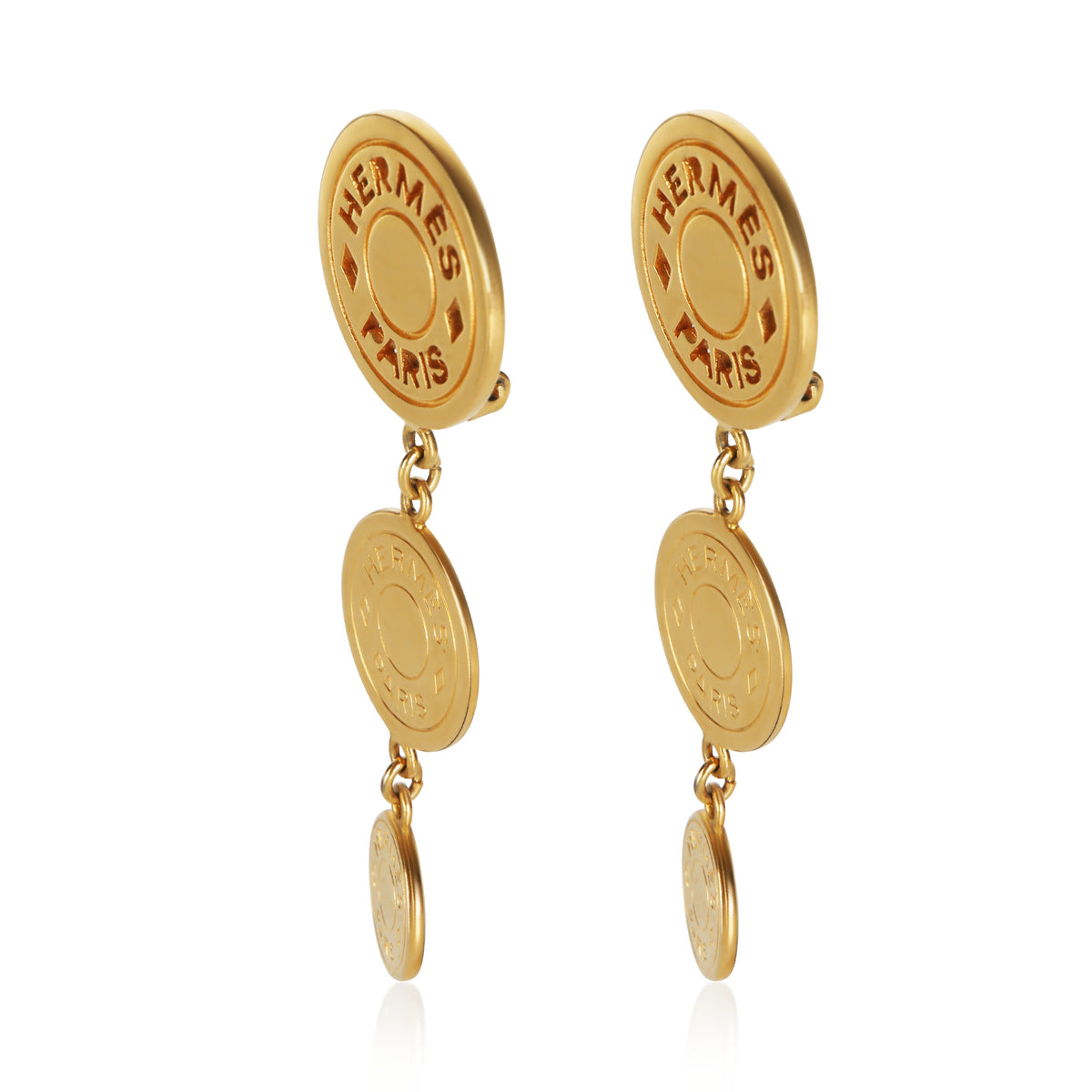 Hermès Gold Plated Vintage Clou De Selle Drop Earrings 3