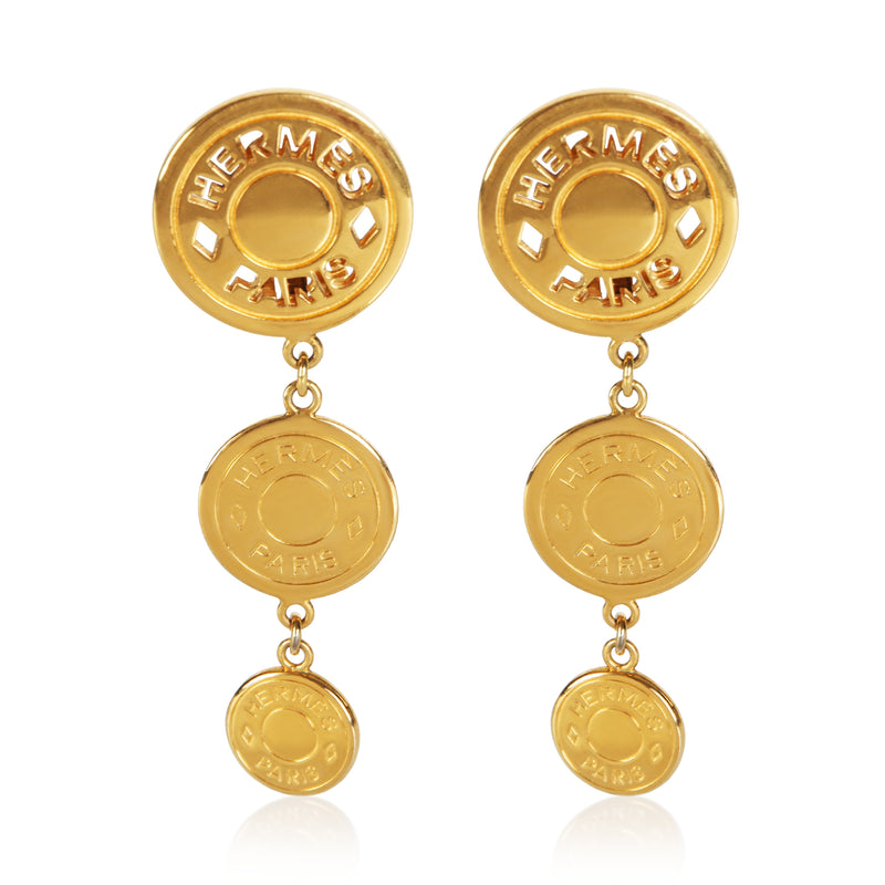 Hermès Gold Plated Vintage Clou De Selle Drop Earrings fv