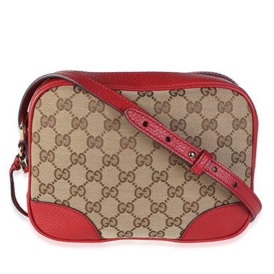 Gucci Red Dollar Calfskin Beige GG Canvas Mini Bree Messenger Bag Handbag id