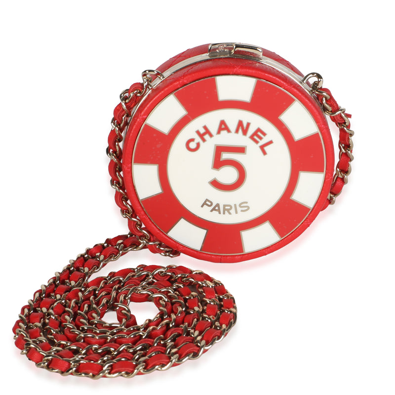Chanel Pink Quilted Lambskin Enamel Round Poker Chip Clutch With Chain Handbag id