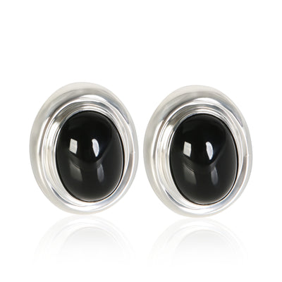 Tiffany & Co. Sterling Silver Onyx Paloma Picasso Earrings fv