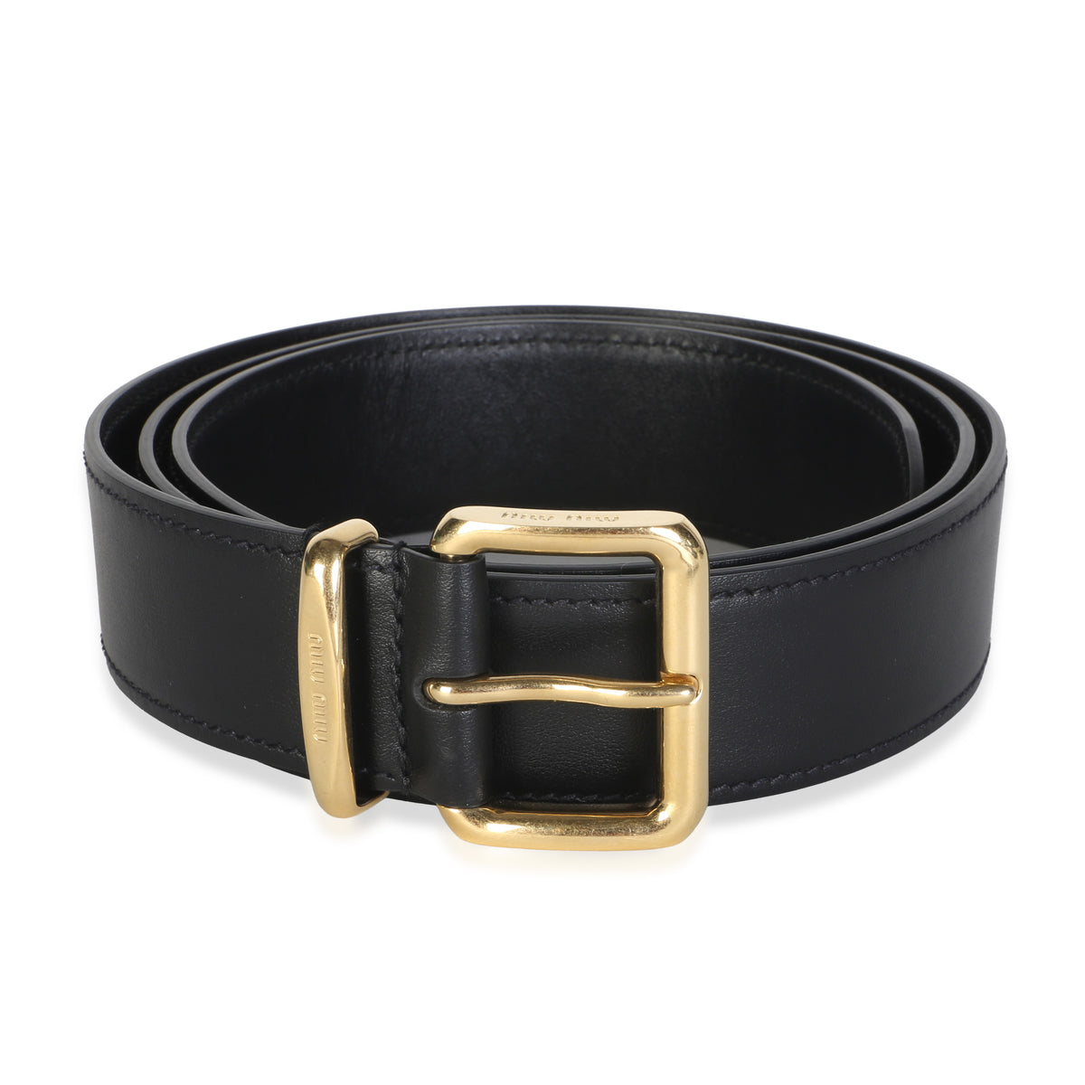 Miu Miu Black Leather Logo Buckle Belt 80/32 id