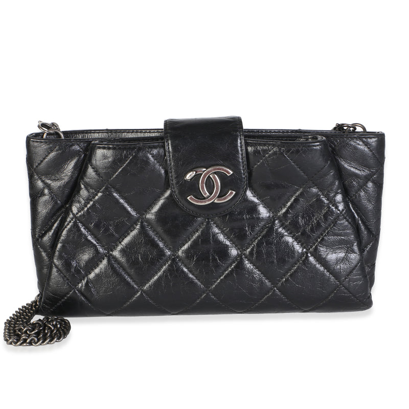 Chanel Black Quilted Calfskin Glazed Calfskin Coco Pleats Chain Clutch Handbag id