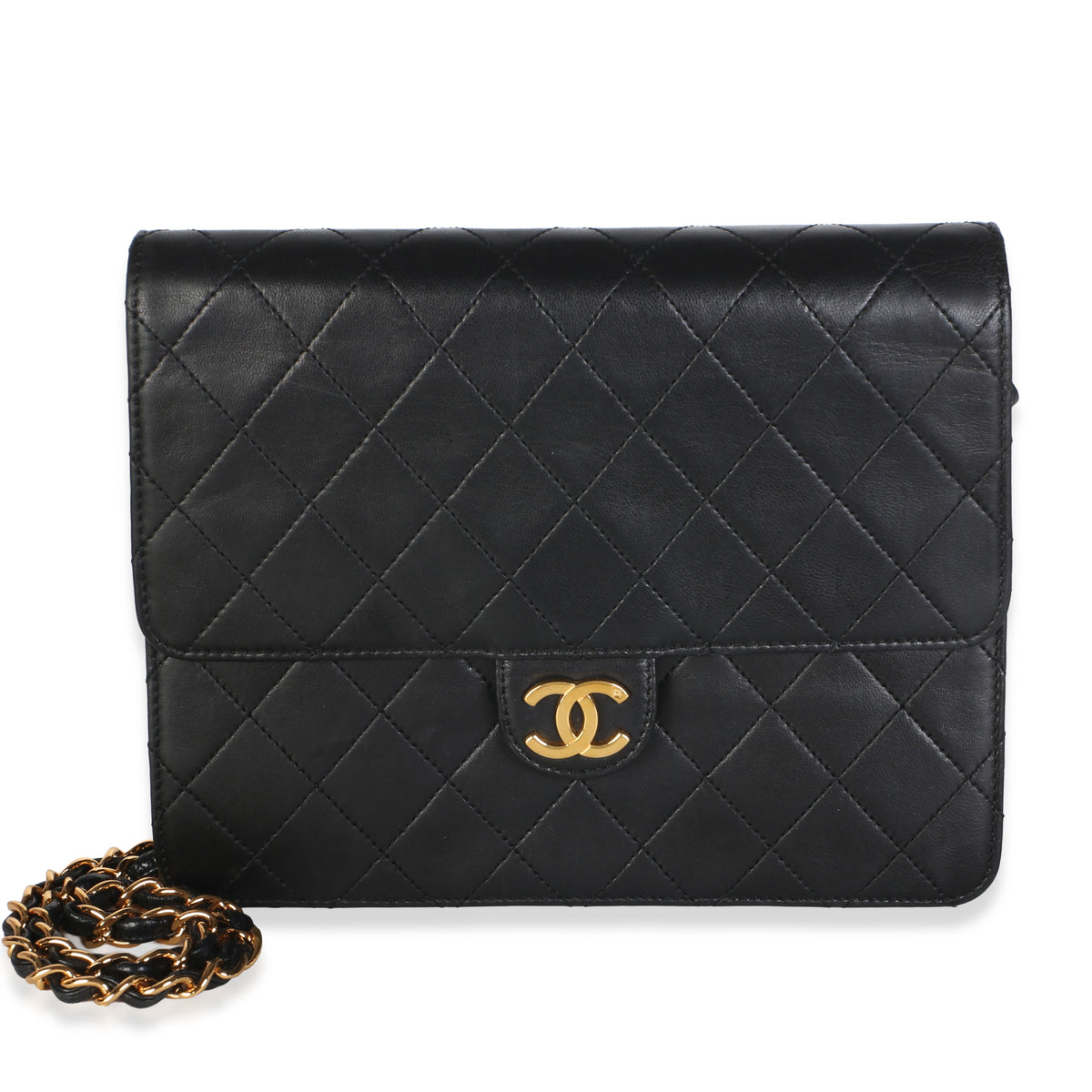 Chanel Vintage 24k Black Quilted Lambskin Square Single Flap Bag Handbag id