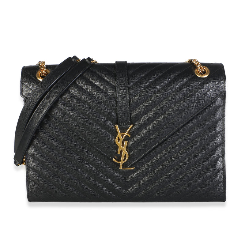 Saint Laurent Black Grain De Poudre Matelasse Chevron Large Monogram Satchel Handbag id