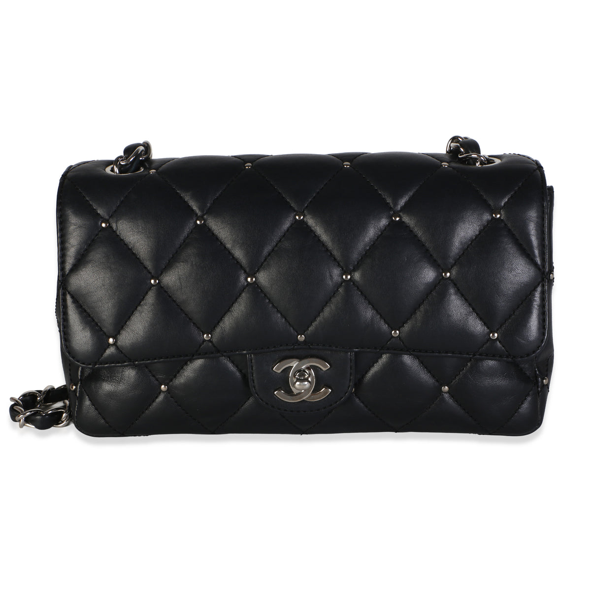 Chanel Black Studded Lambskin Single Shoulder Flap Bag Handbag id