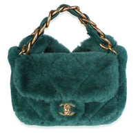 Chanel Turquoise Shearling Quilted Lambskin Chunky Chain Flap Bag Handbag id