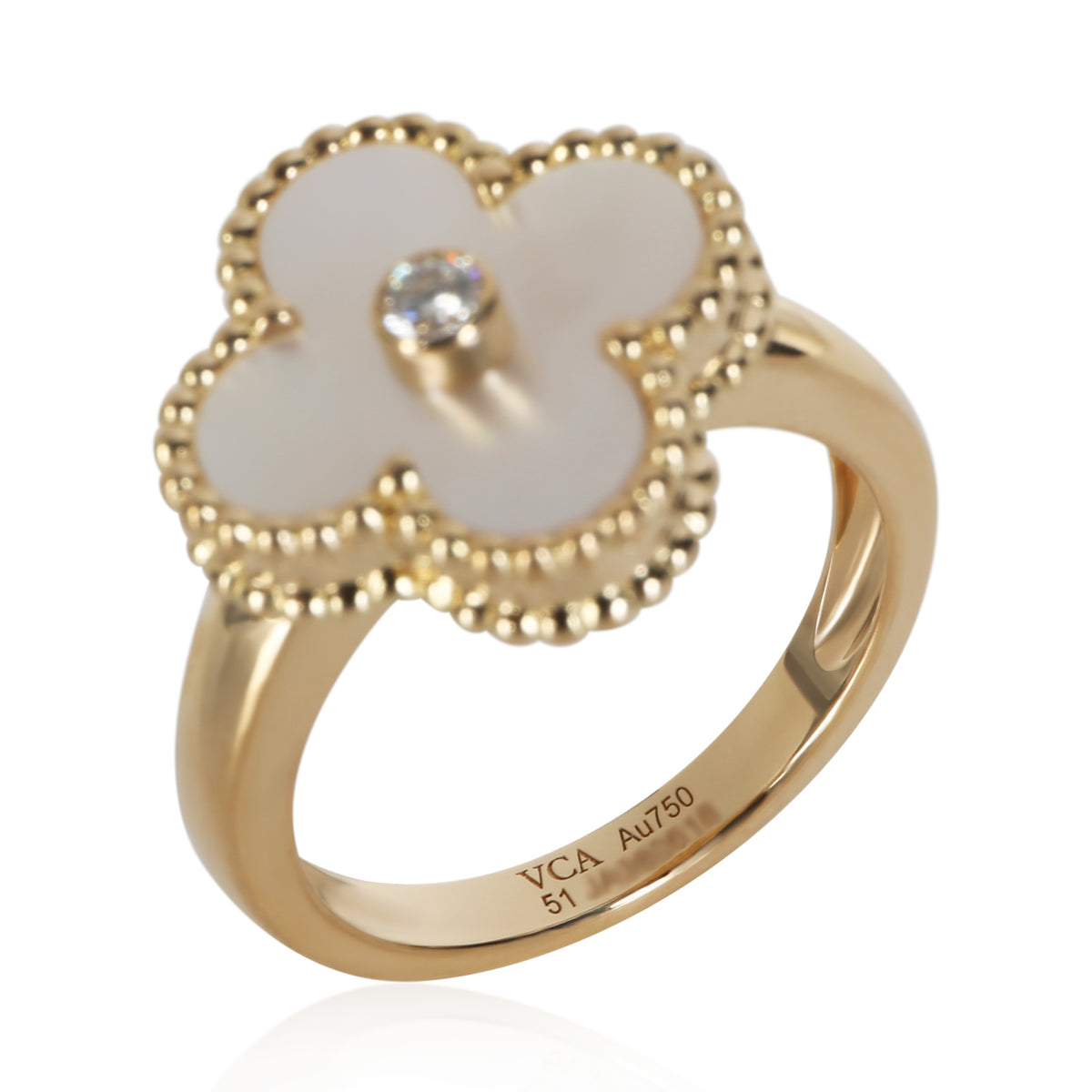 Van Cleef & Arpels Yellow Gold Mother Of Pearl and Diamond Vintage Alhambra Ring 5