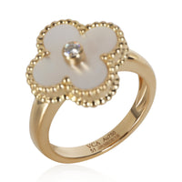 Van Cleef & Arpels Yellow Gold Mother Of Pearl and Diamond Vintage Alhambra Ring 5