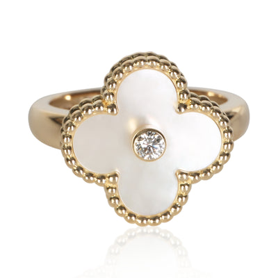 Van Cleef & Arpels Yellow Gold Mother Of Pearl and Diamond Vintage Alhambra Ring fv
