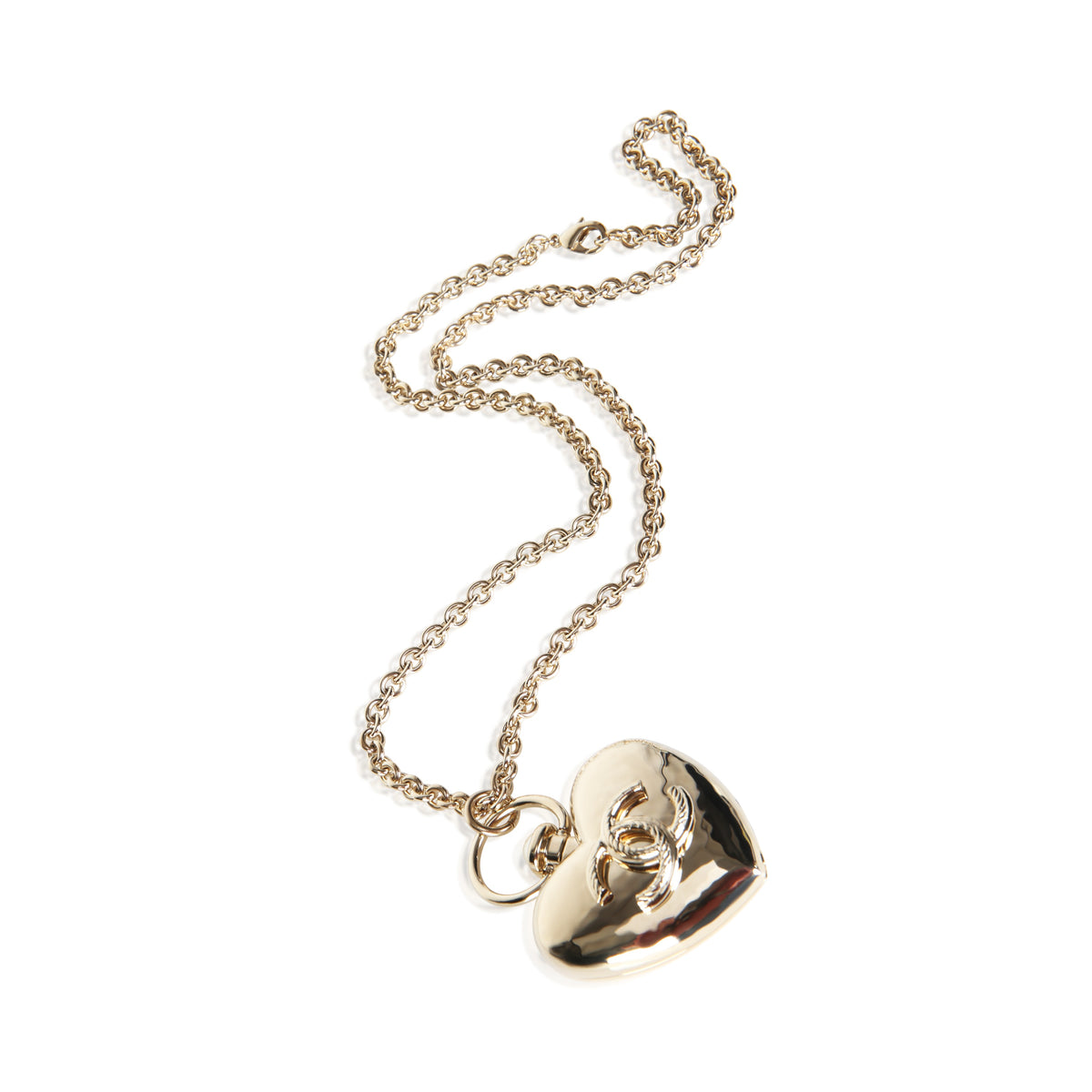 Chanel Gold Plated 2022 Heart CC Locket Pendant 3