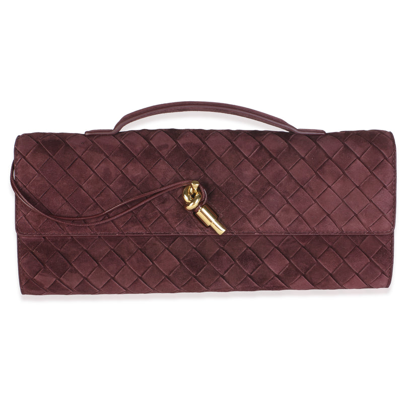 Bottega Veneta Deep Mahogany Supple Intrecciato Suede Andiamo Clutch Handbag id