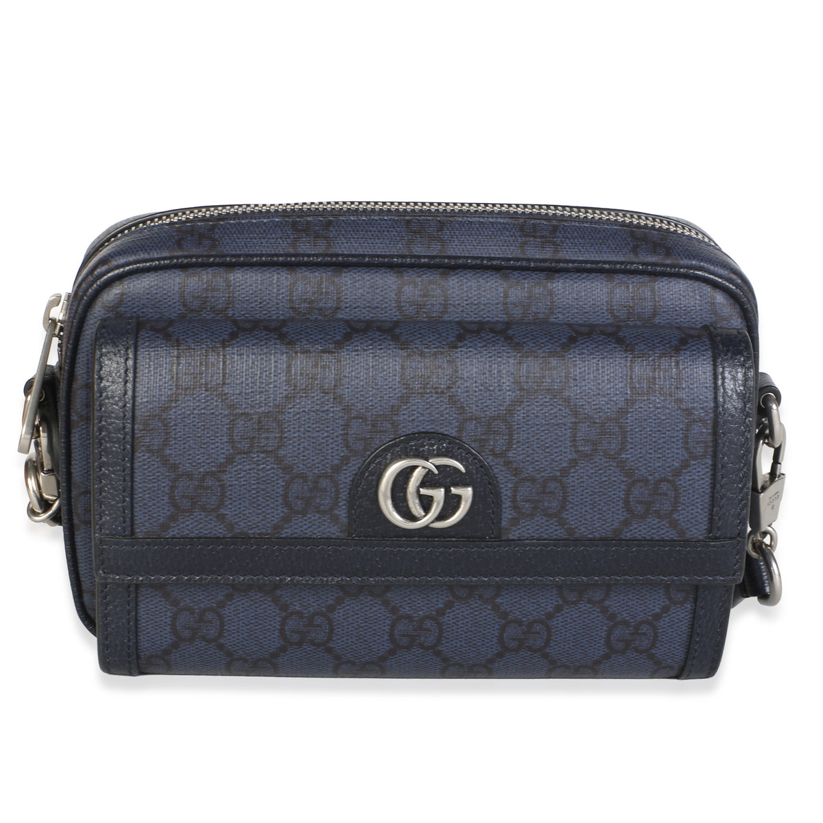 Gucci Navy GG Supreme Canvas Textured Dollar Calfskin Mini Ophidia Bag Handbag id