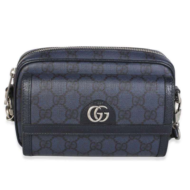 Gucci Navy GG Supreme Canvas Textured Dollar Calfskin Mini Ophidia Bag Handbag id