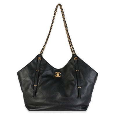 Chanel 25S Black Quilted Calfskin Coco Shopping Tote Handbag id