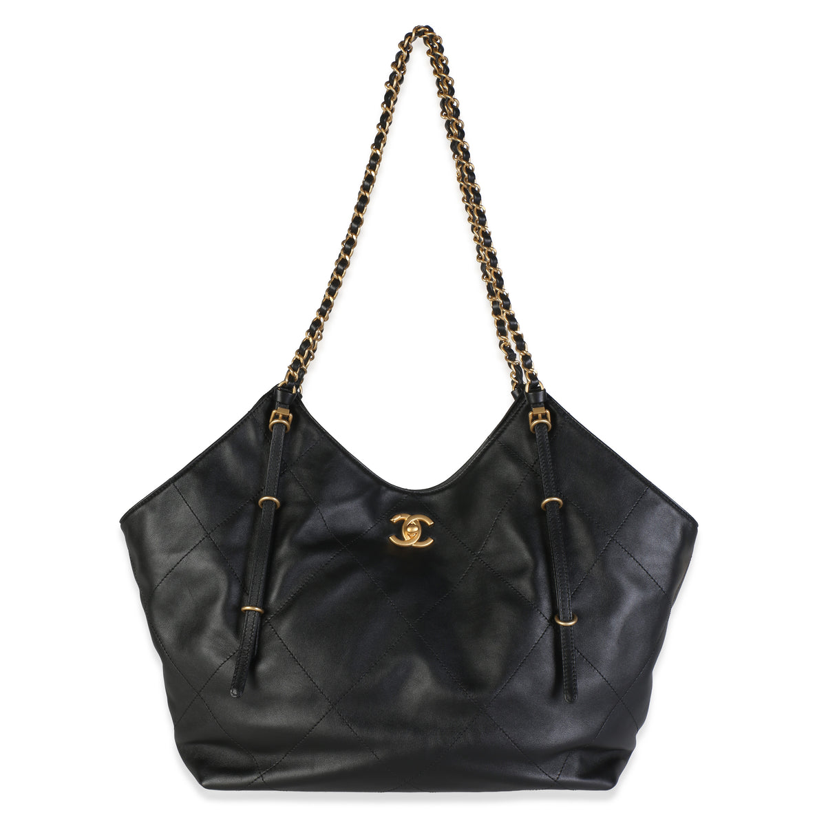Chanel 25S Black Quilted Calfskin Coco Shopping Tote Handbag id