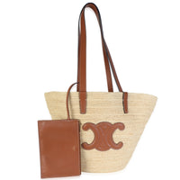 Celine Tan Calfskin Raffia Medium Supple Classic Panier Tote Handbag id