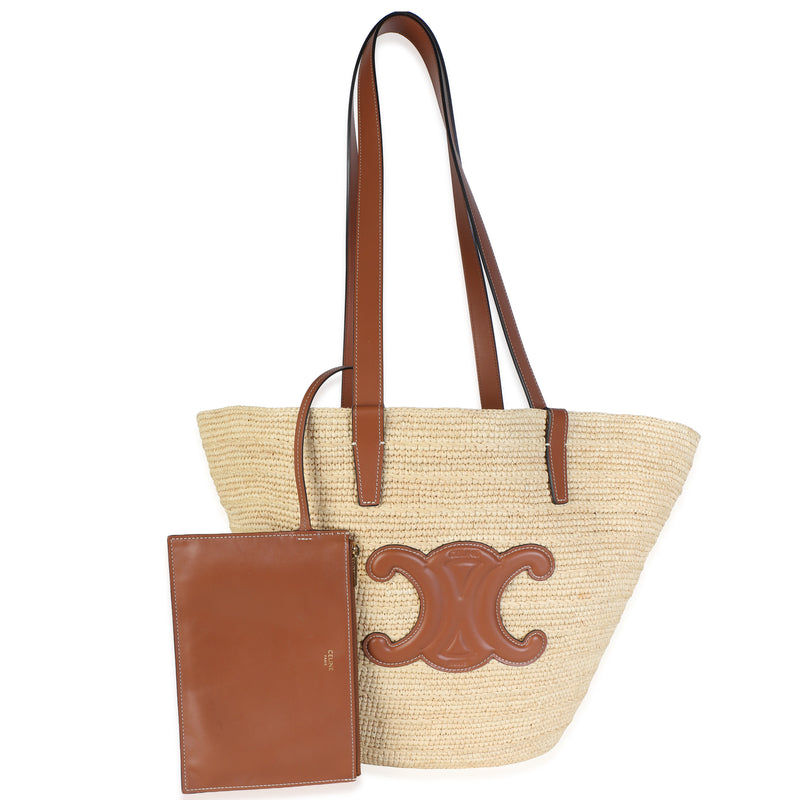 Celine Tan Calfskin Raffia Medium Supple Classic Panier Tote Handbag id