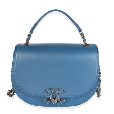 Chanel Blue Quilted Goatskin Medium Coco Curve Messenger Bag Handbag id