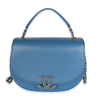 Chanel Blue Quilted Goatskin Medium Coco Curve Messenger Bag Handbag id