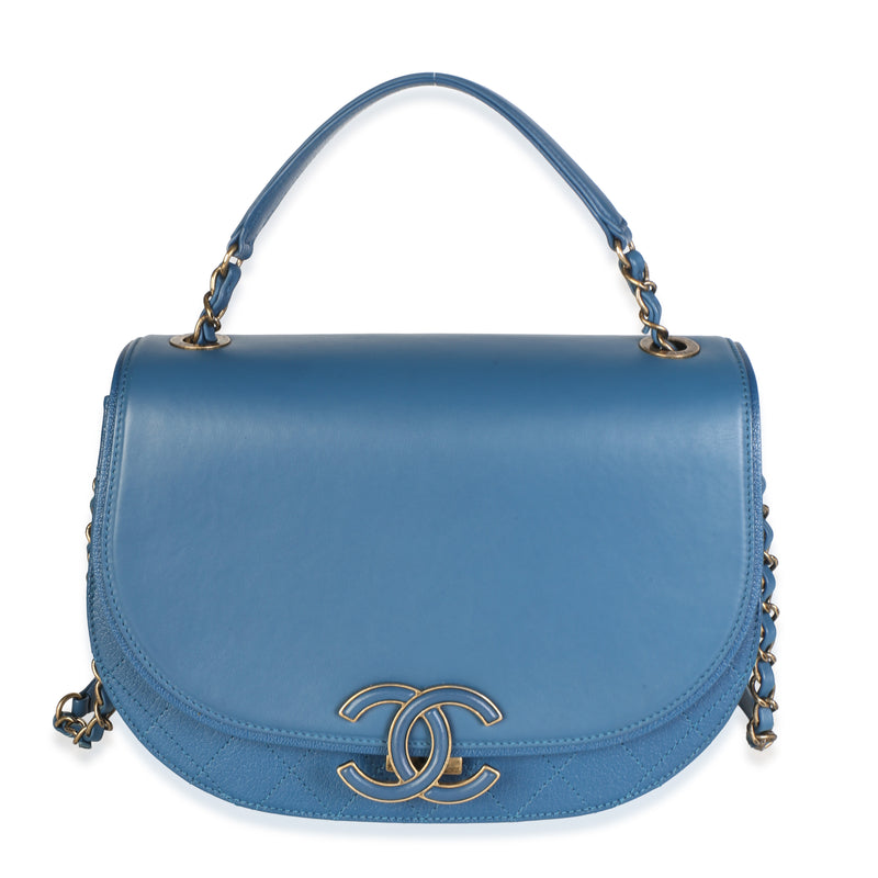 Chanel Blue Quilted Goatskin Medium Coco Curve Messenger Bag Handbag id