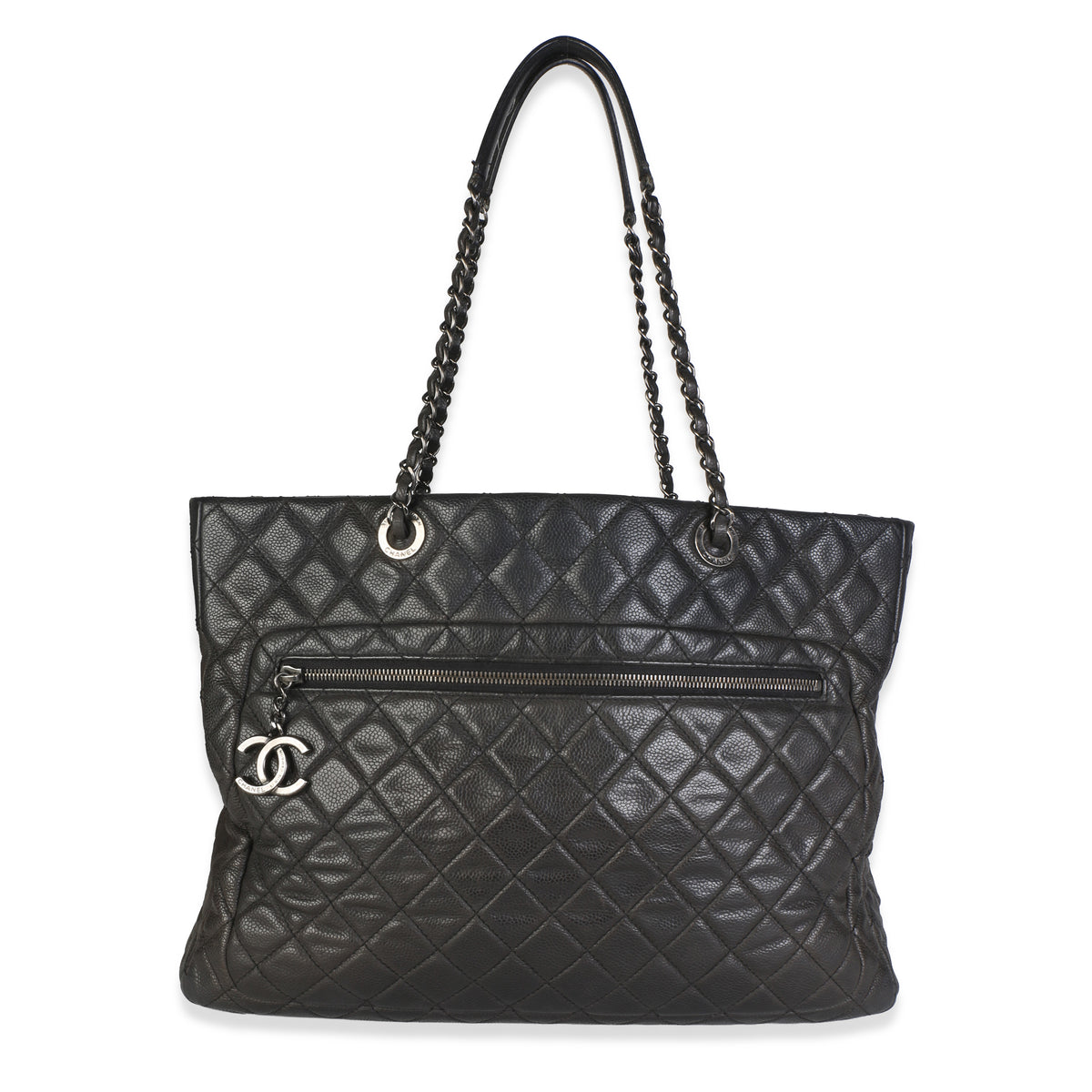 Chanel Black Quilted Caviar Front Pocket CC Shopper Tote Handbag id
