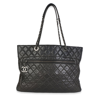 Chanel Black Quilted Caviar Front Pocket CC Shopper Tote Handbag id