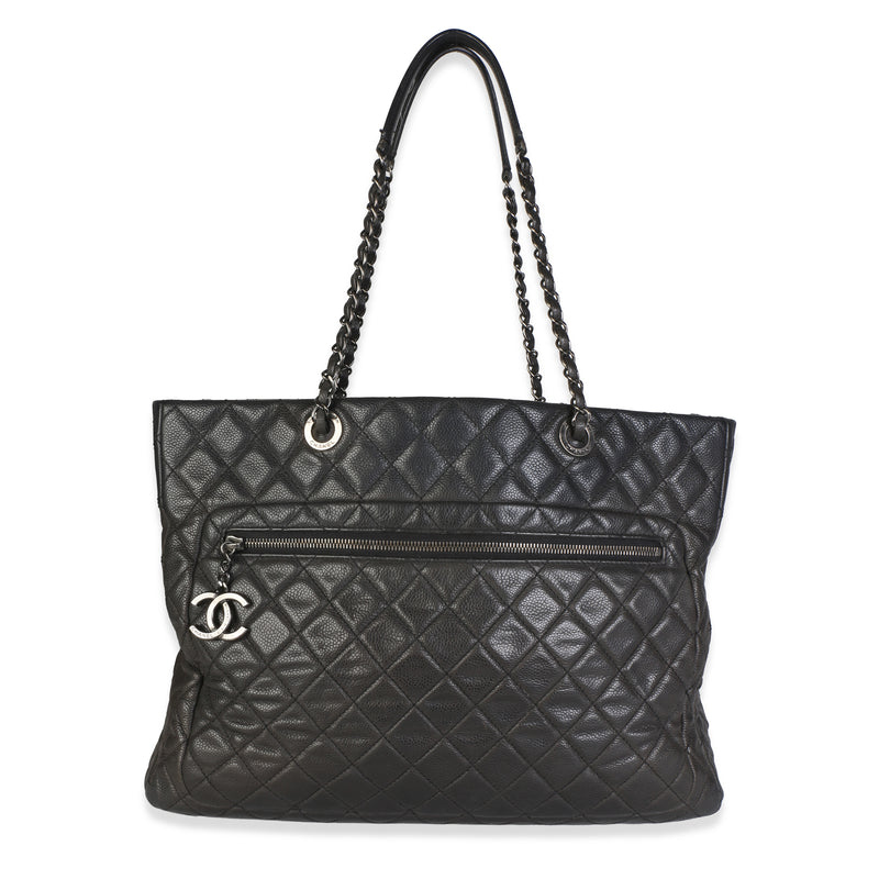 Chanel Black Quilted Caviar Front Pocket CC Shopper Tote Handbag id