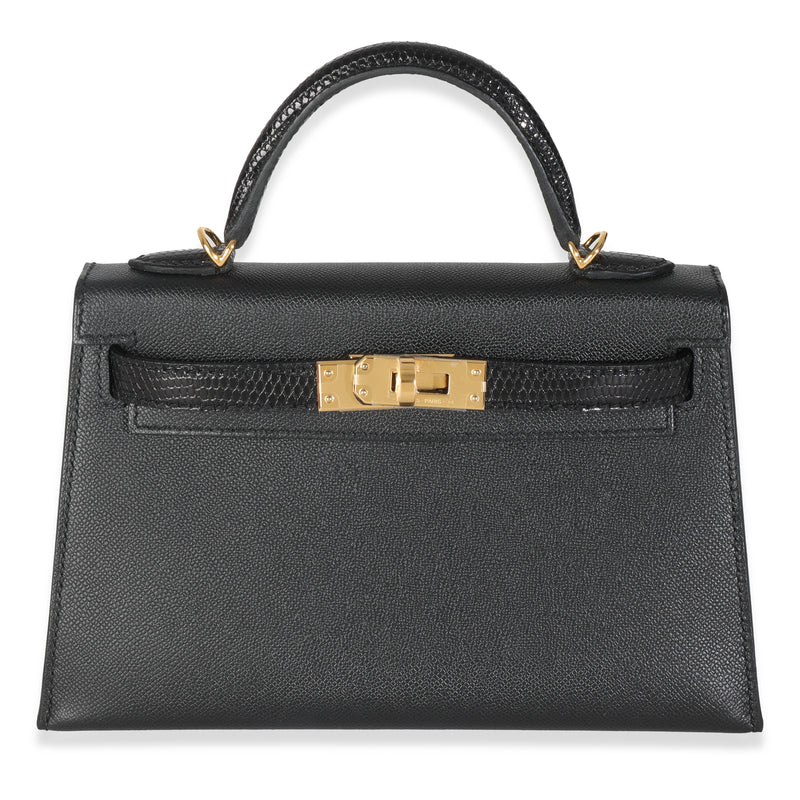 Hermès Black Madame Lizard Touch Sellier Mini Kelly 20 II GHW Handbag fv