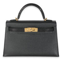 Hermès Black Madame Lizard Touch Mini Kelly 20 II GHW Handbag fv