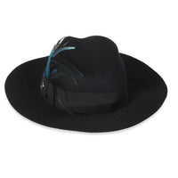 Gucci Black Cotton Blend GG Feather Trilby Hat L bv