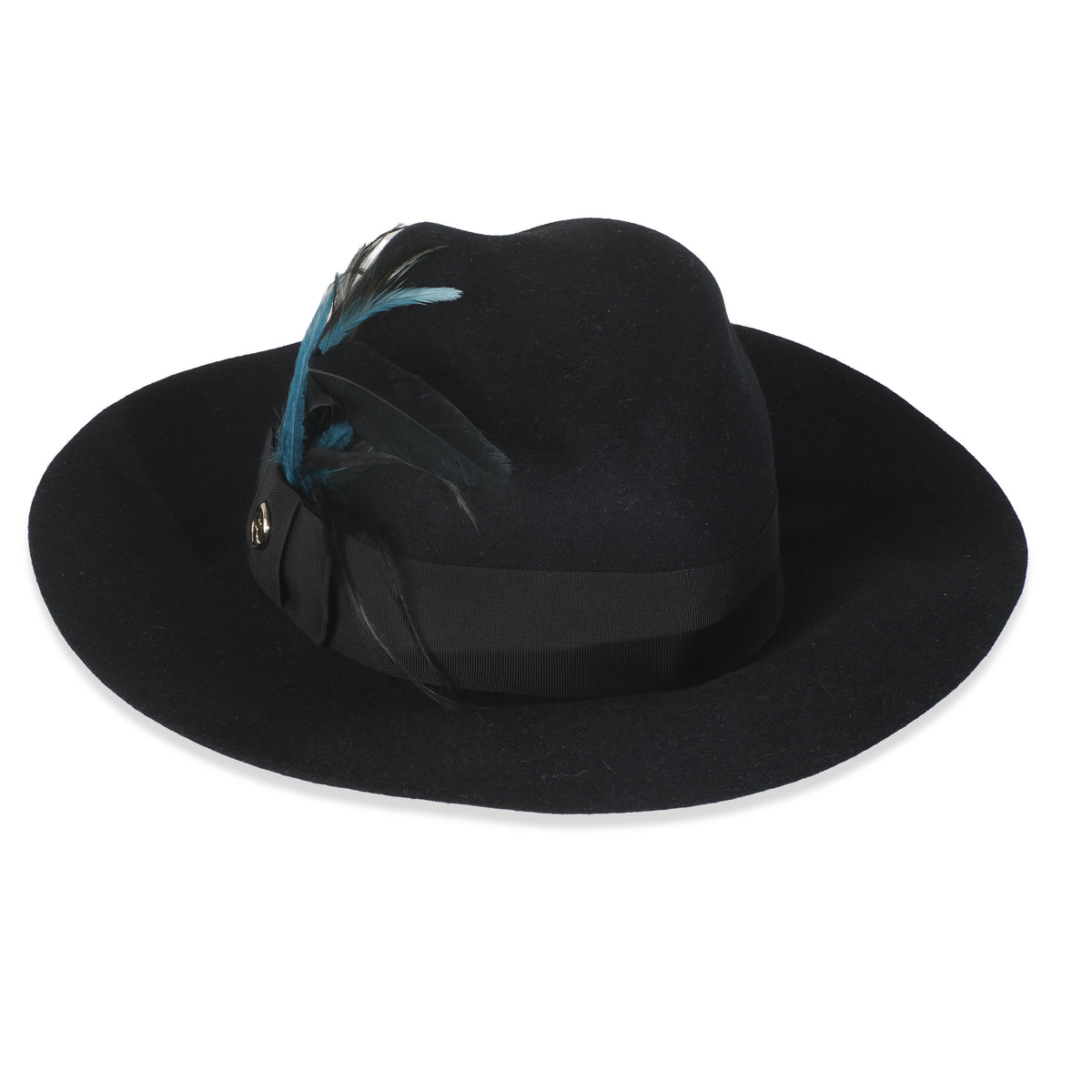 Gucci Black Cotton Blend GG Feather Trilby Hat L bv
