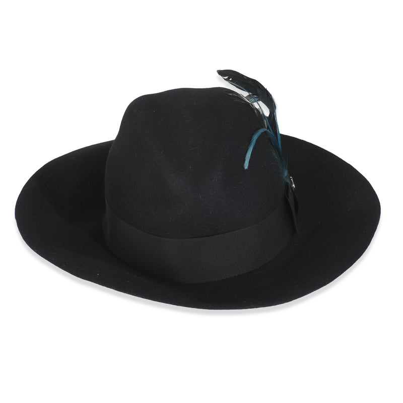 Gucci Black Cotton Blend GG Feather Trilby Hat L fv