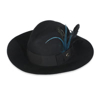 Gucci Black Cotton Blend GG Feather Trilby Hat L sv