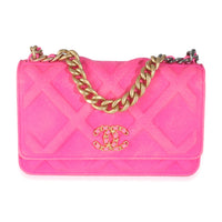 Chanel Pink Quilted Jersey  19 Wallet On Chain Handbag fv