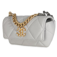 Chanel Grey Quilted Lambskin  19 Sunglasses Case With Chain Handbag sv