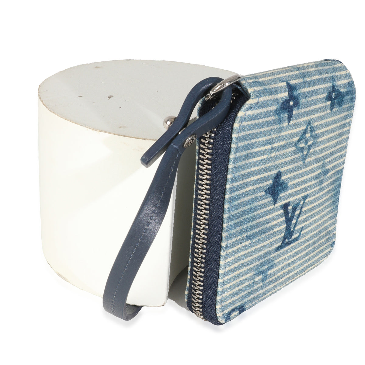 Louis Vuitton Blue Hickory Stripes Denim Monogram Watercolor Wallet On Strap Wallet pv