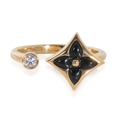 Louis Vuitton Yellow Gold Onyx and Diamond Color Blossom Mini Star Ring fv