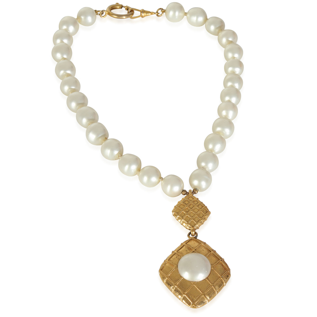 Chanel Gold Plated  Vintage Faux Pearl Necklace av